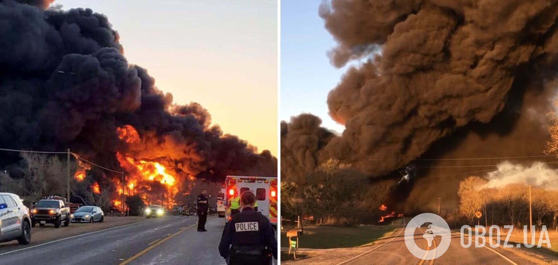 У США після зіткнення поїзда та вантажівки стався потужний вибух і пожежа. Фото й відео вогняної НП