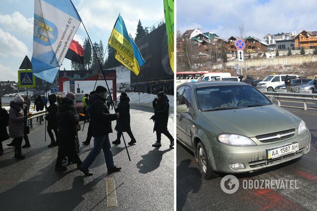 На Прикарпатті перекрили дорогу на 'Буковель' і вимагали закриття курорту. Фото та відео