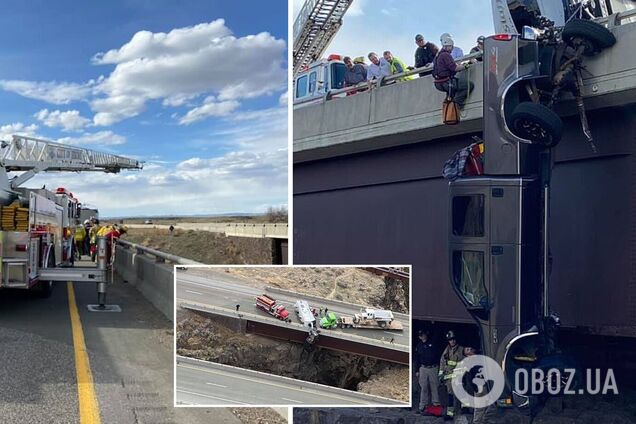 В США пикап с людьми повис с моста над пропастью. Видео спасения