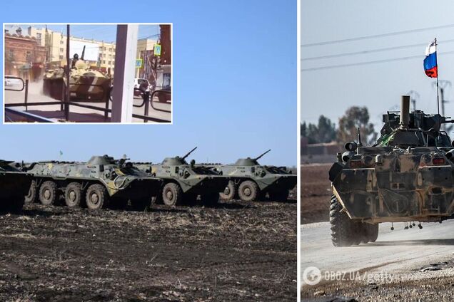 В России заметили колонну БТР с 'полосами вторжения' на пути к ж/д станции. Видео