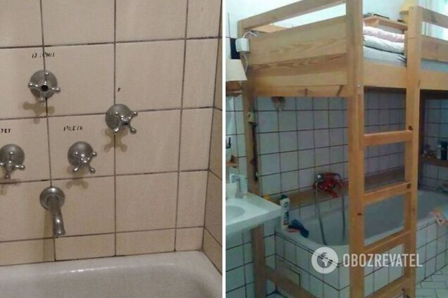 Ванна під ліжком і п'ять кранів для води.