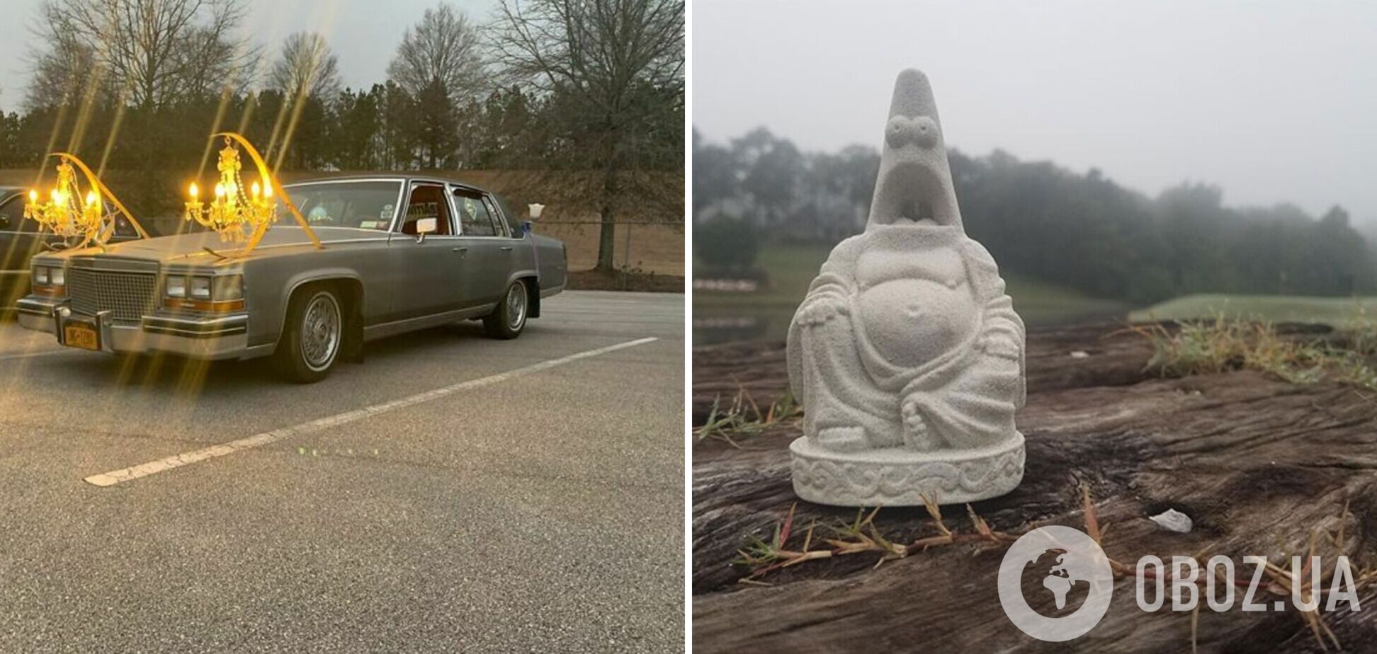 Мужчина украсил машину люстрами, а статуя Будды похожа на Патрика