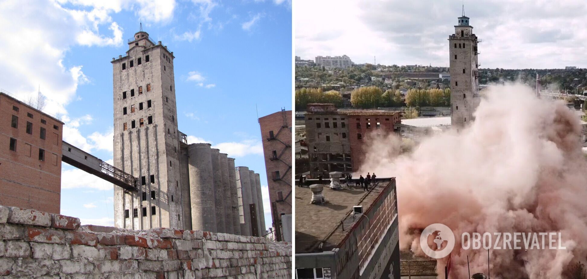 В Харькове подорвали башню заброшенного элеватора. Видео