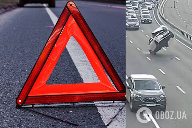 У Києві п'яний водій на авто, тікаючи від поліції, зачепився за дроти й перекинувся. Відео