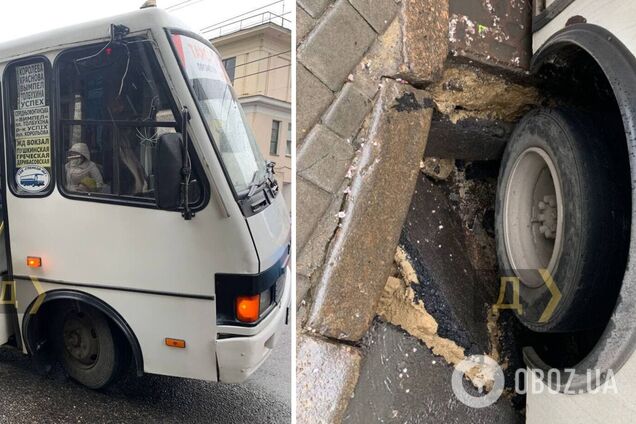 В центре Одессы автобус провалился в яму. Фото с места происшествия