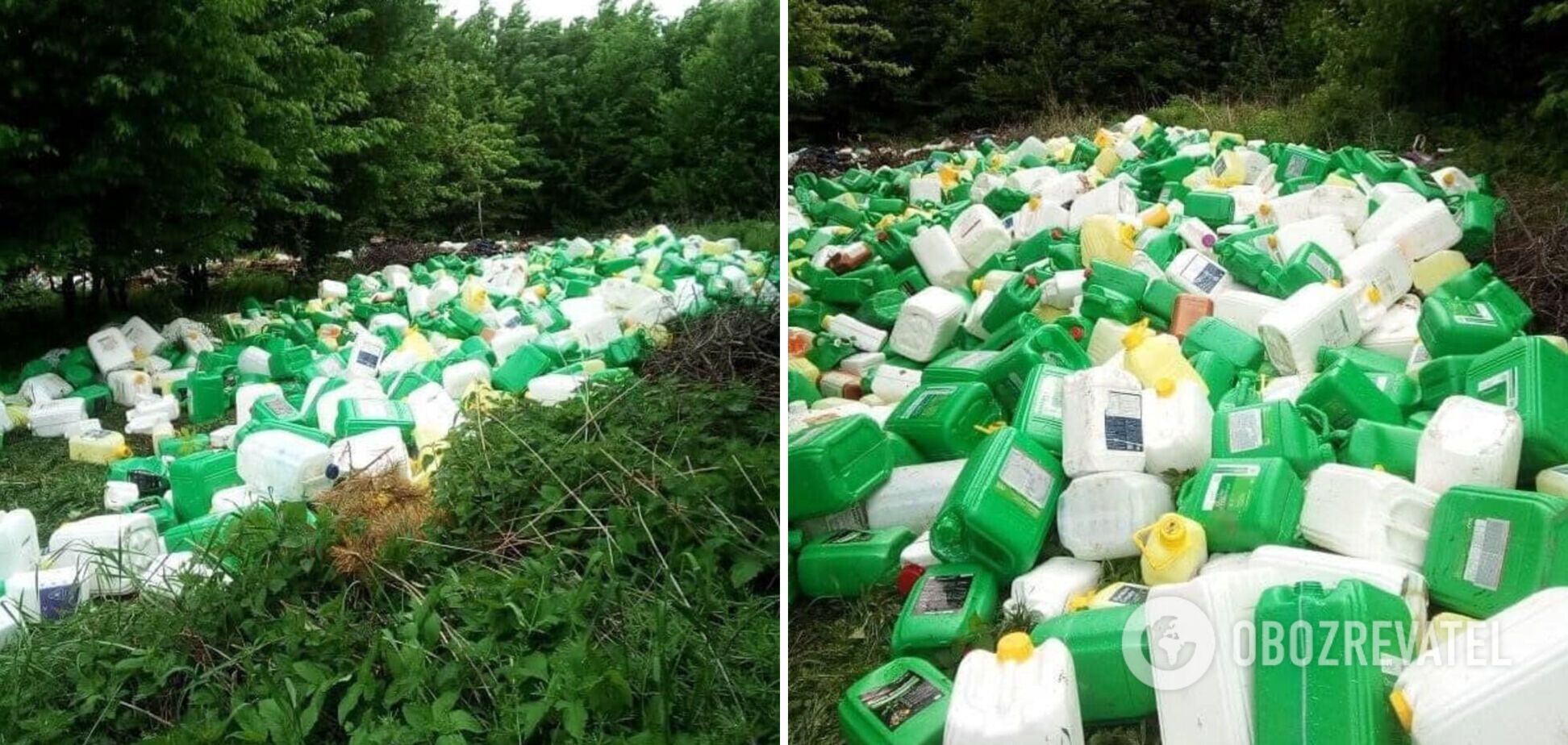 В лесу на Хмельнитчине нашли гору пластиковых канистр. Фото