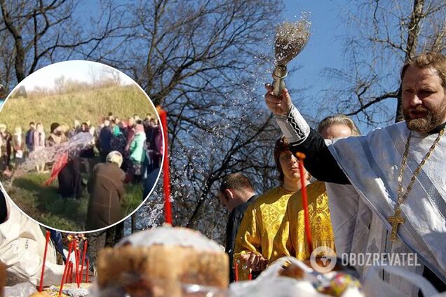 На Харьковщине священник забыл святую воду и 'окропил' людей из ведра. Видео