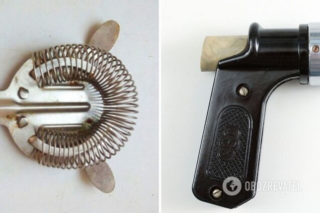 Зліва – пристрій, щоб відділити білки від жовтків, справа – пістолет для ліплення пельменів