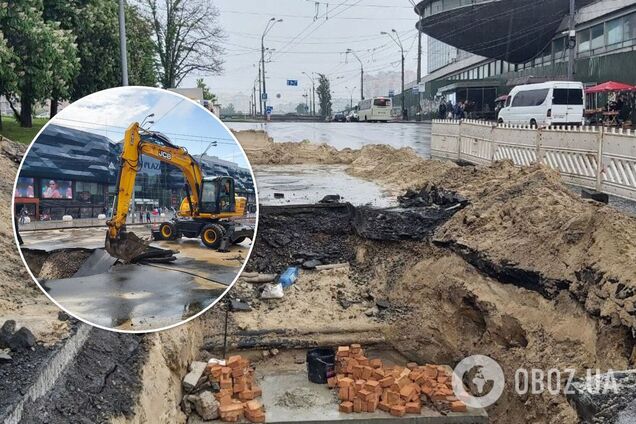 В центре Киева образовался огромный провал: как коммунальщики устраняют последствия ЧП. Фото