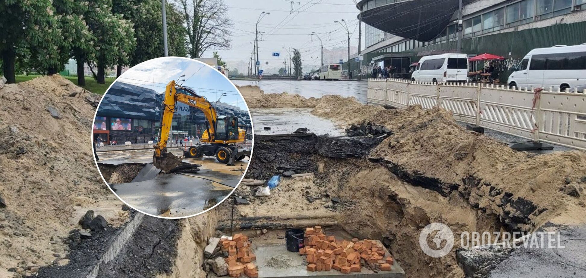 В центре Киева образовался огромный провал: как коммунальщики устраняют последствия ЧП. Фото