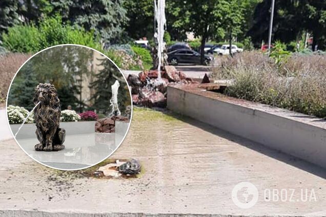 В Киеве неизвестные похитили скульптуры львов с фонтана в новом сквере. Фото