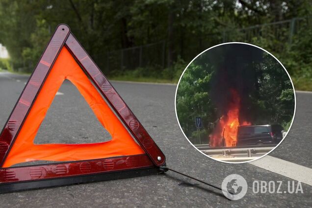На трассе из Киева в 'Борисполь' на ходу загорелся бус. Видео