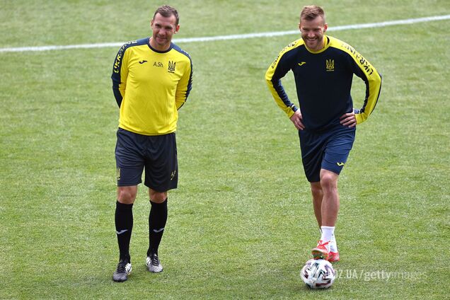 Андрей Шевченко и Андрей Ярмоленко на тренировке сборной Украины