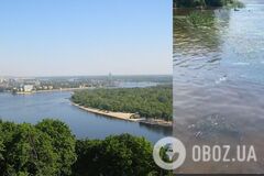 Дніпро в Києві раптово змінив колір. Відео з висоти пташиного польоту
