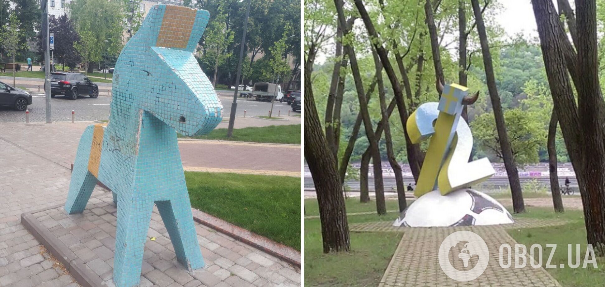 ''Любовь'' в Киеве: в сети показали, как во время Евро-2020 выглядят памятники фанатам сборной Швеции. Фото