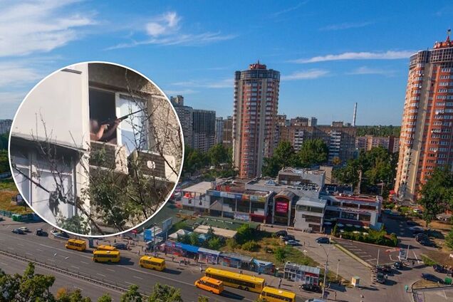 В Киеве мужчина устроил стрельбу из окон своей квартиры. Видео