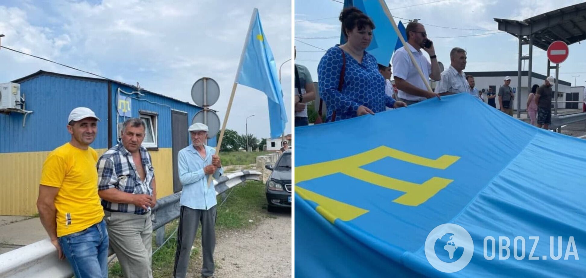 Украинцы в День крымскотатарского флага устроили яркую акцию на КПВВ 'Чонгар'. Фото