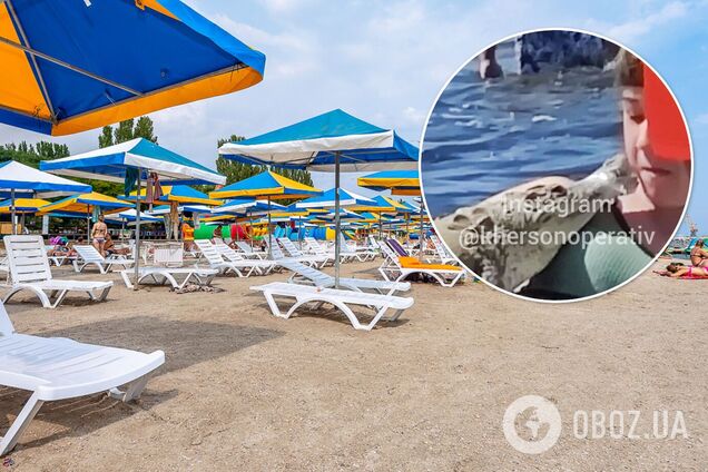 У курортному Скадовську чоловік вигулював на пляжі крокодила. Фото і відео