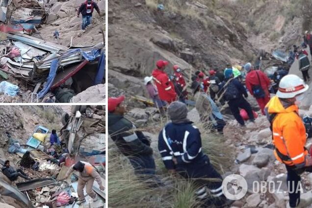 У Болівії пасажирський автобус впав у 150-метрову ущелину, щонайменше 31 загиблий. Фото з місця трагедії