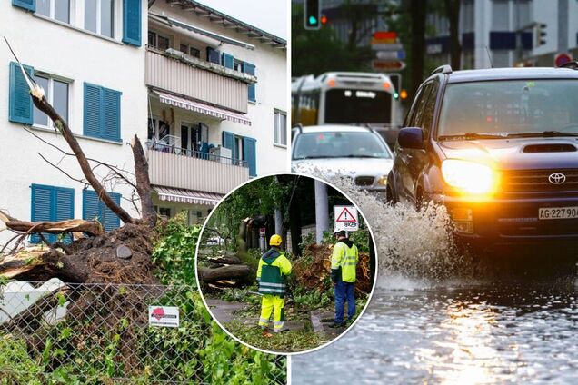 Цюрих накрыл мощный ливень, ураганный ветер крушил деревья и авто. Фото и видео