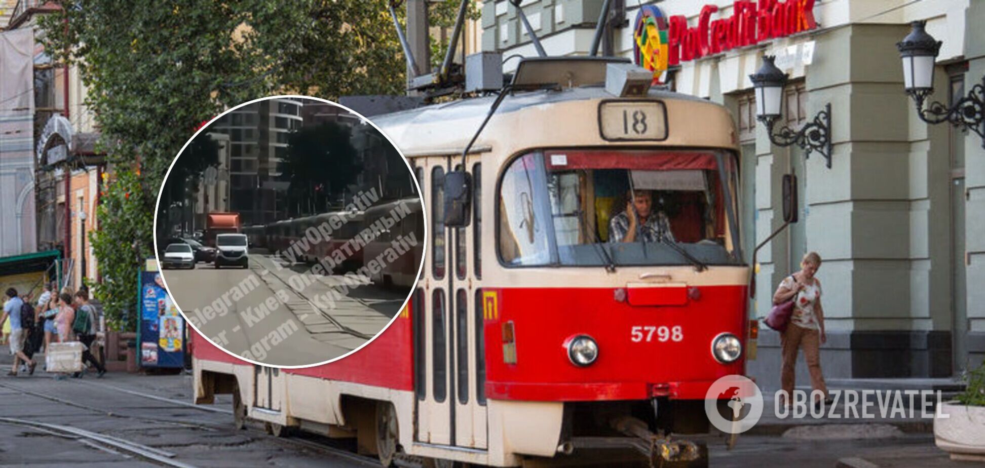 В центре Киева из-за ДТП парализовало движение трамваев. Видео