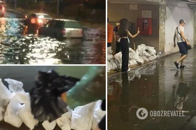 Киев снова затопило из-за непогоды: в метро делали заграждения из мешков с песком. Фото и видео