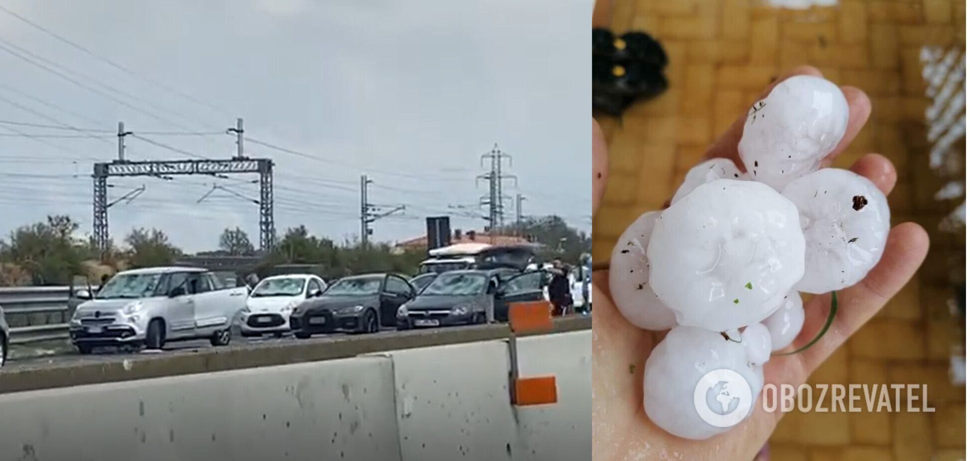 Град в Італії зупинив рух і розбив авто