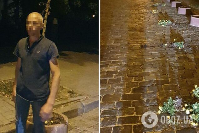 В Киеве мужчина испортил клумбы на аллее