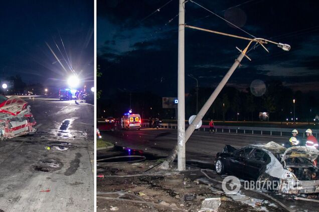В Днепре авто на скорости протаранило легковушку и загорелось, есть жертва. Фото и видео
