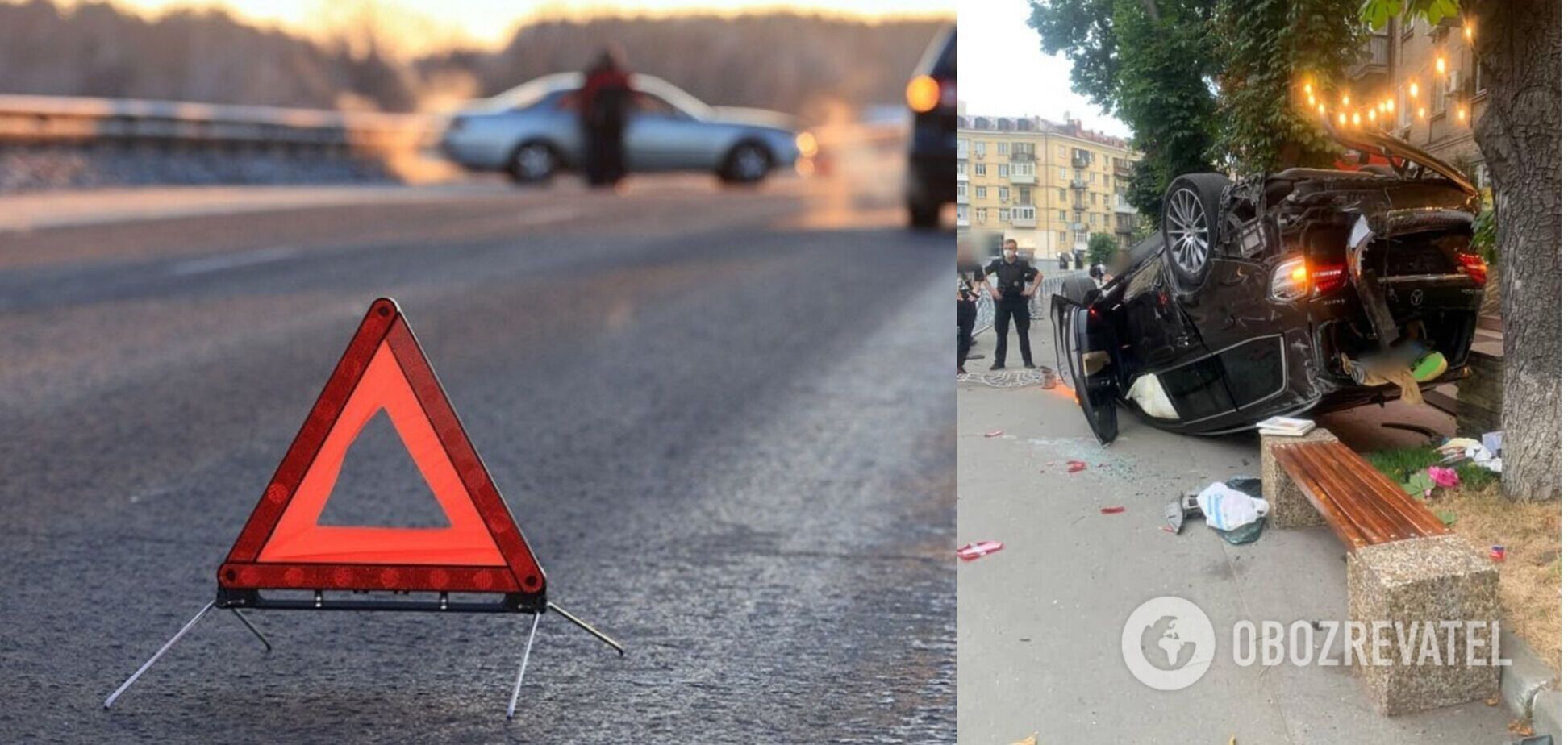 В Киеве пьяный водитель влетел в забор, авто перевернулось на крышу. Фото и видео