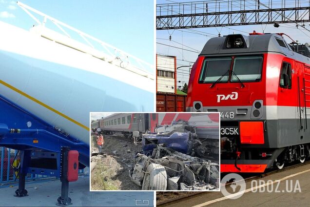 В России поезд раздавил цементовоз и сошел с рельсов: водитель погиб. Фото