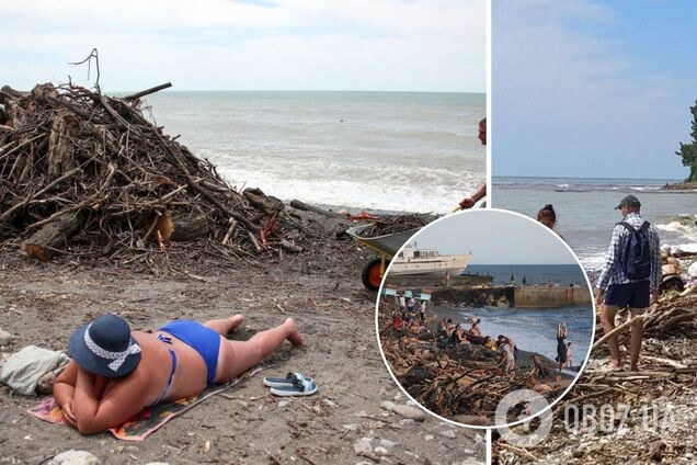 В Сочи туристы загорают прямо посреди мусора, вынесенного стихией на пляж. Фото отдыха 'по-русски'