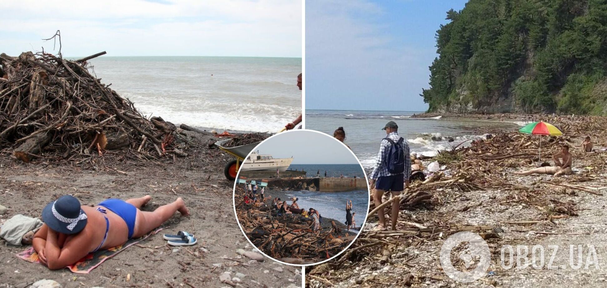 В Сочи туристы загорают прямо посреди мусора, вынесенного стихией на пляж. Фото отдыха 'по-русски'