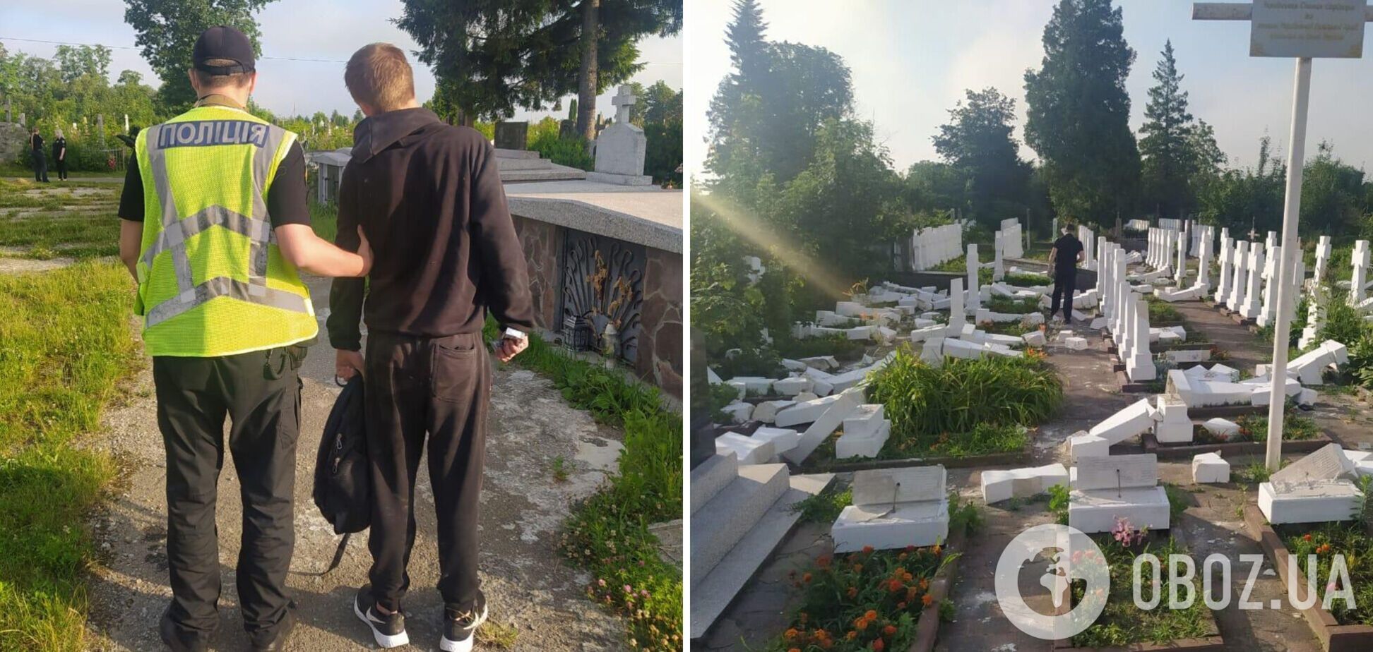 На Львовщине вандал устроил погром на кладбище. Фото
