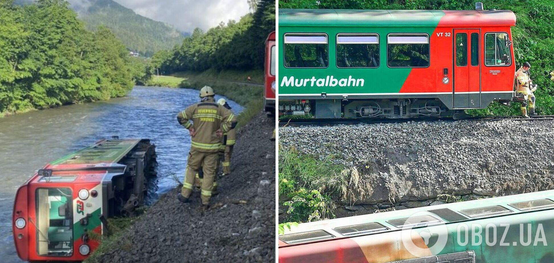В Австрии электричка сошла с рельсов, вагон с детьми упал в реку. Фото и видео