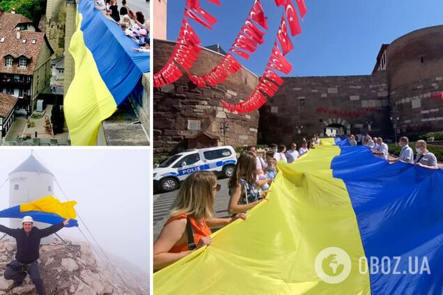 На День Независимости Украины желто-голубые флаги появились в разных уголках планеты. Фото