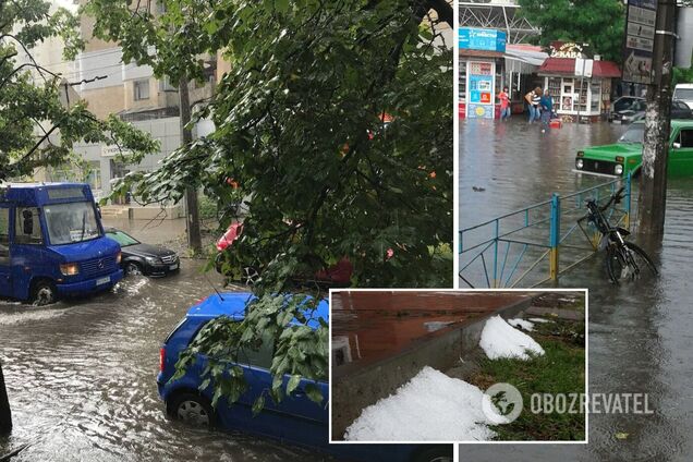 У Хмельницькому потужна злива з градом перетворила вулиці на річки і змила асфальт. Фото