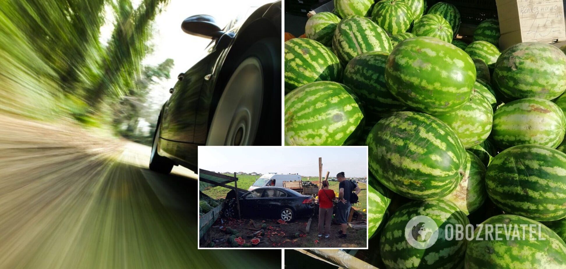 На Одещині авто влетіло в придорожню крамницю з кавунами, дві людини постраждали. Фото і відео