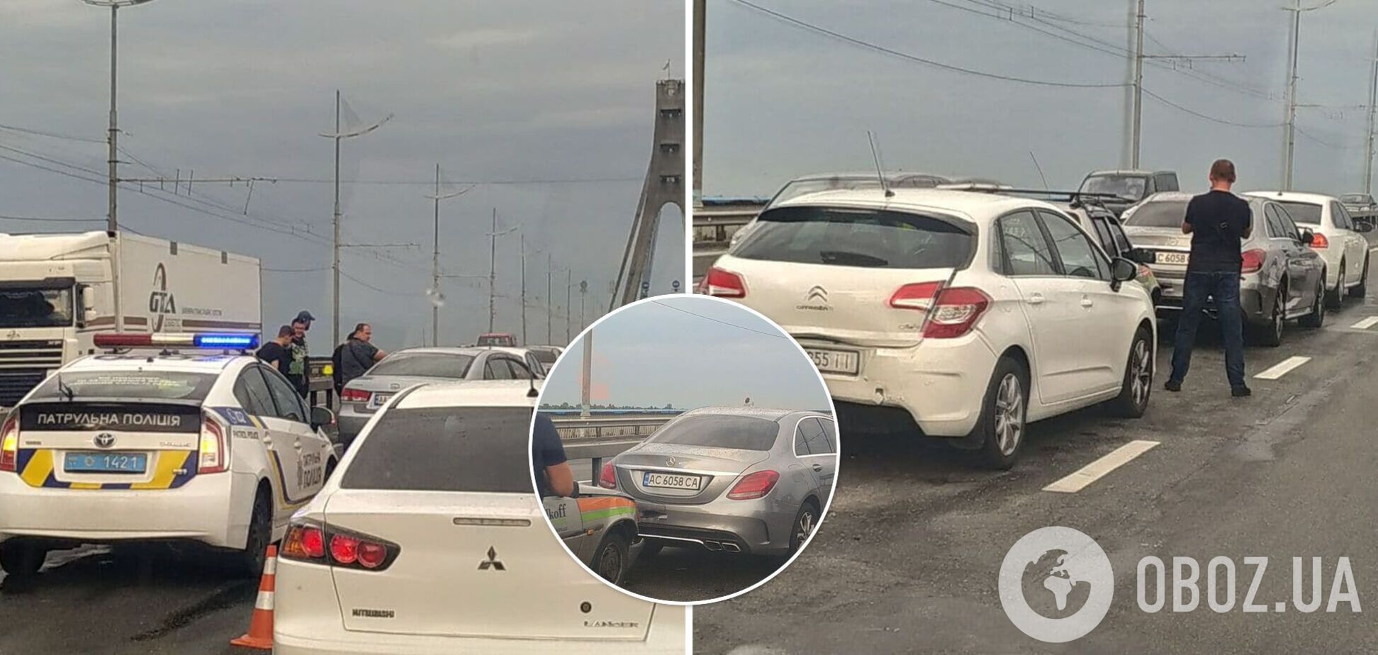 На Северном мосту в Киеве произошло ДТП, образовались огромные пробки. фото