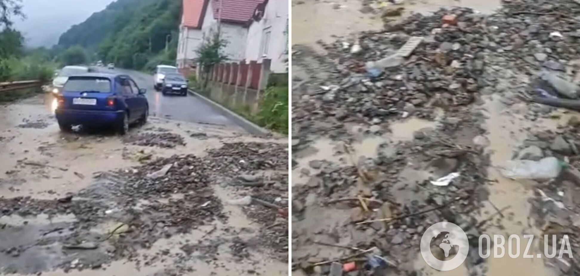 Після зливи дорогу засипало брудом і камінням
