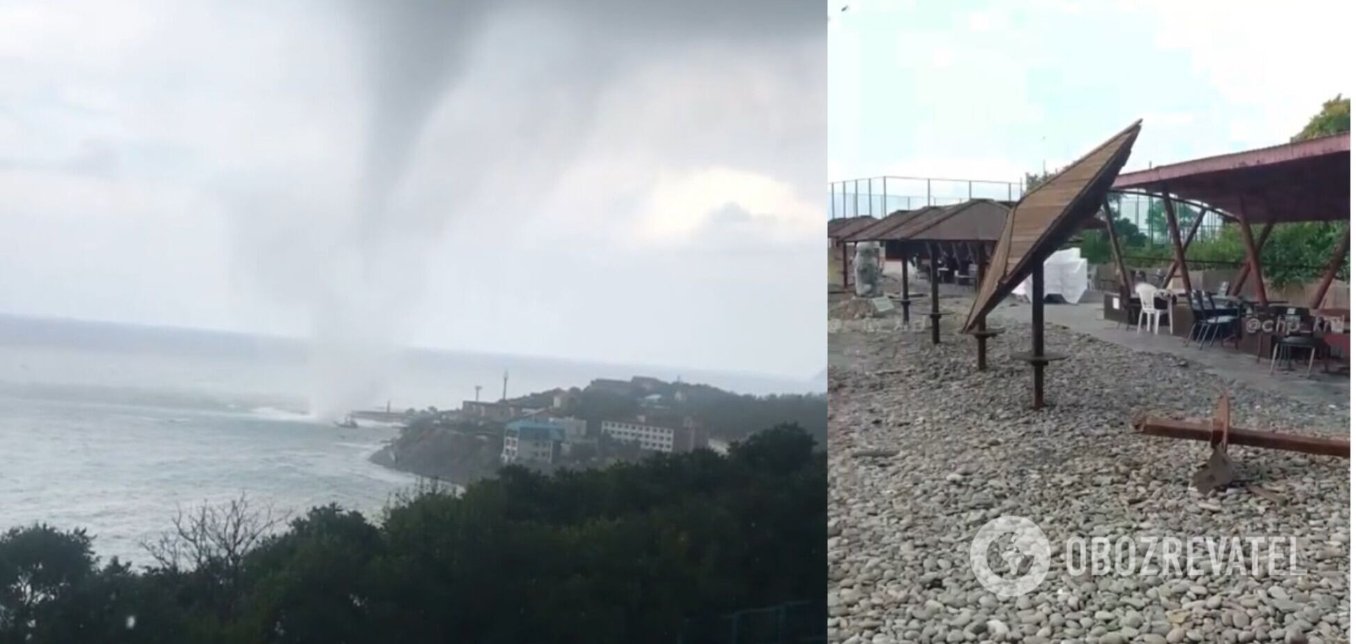 В России пронесся мощный смерч на пляже: срывал крыши и поднимал в воздух зонтики. Фото и видео