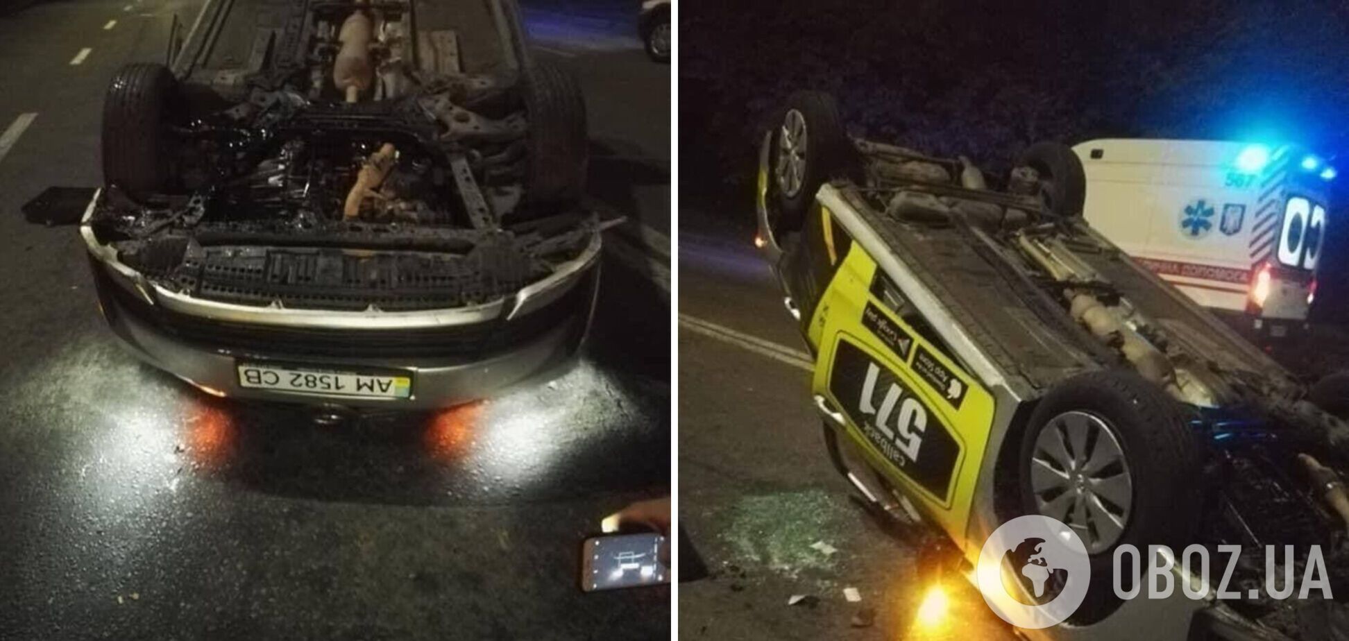 В Киеве таксист уснул за рулем и попал в ДТП с переворотом. Фото