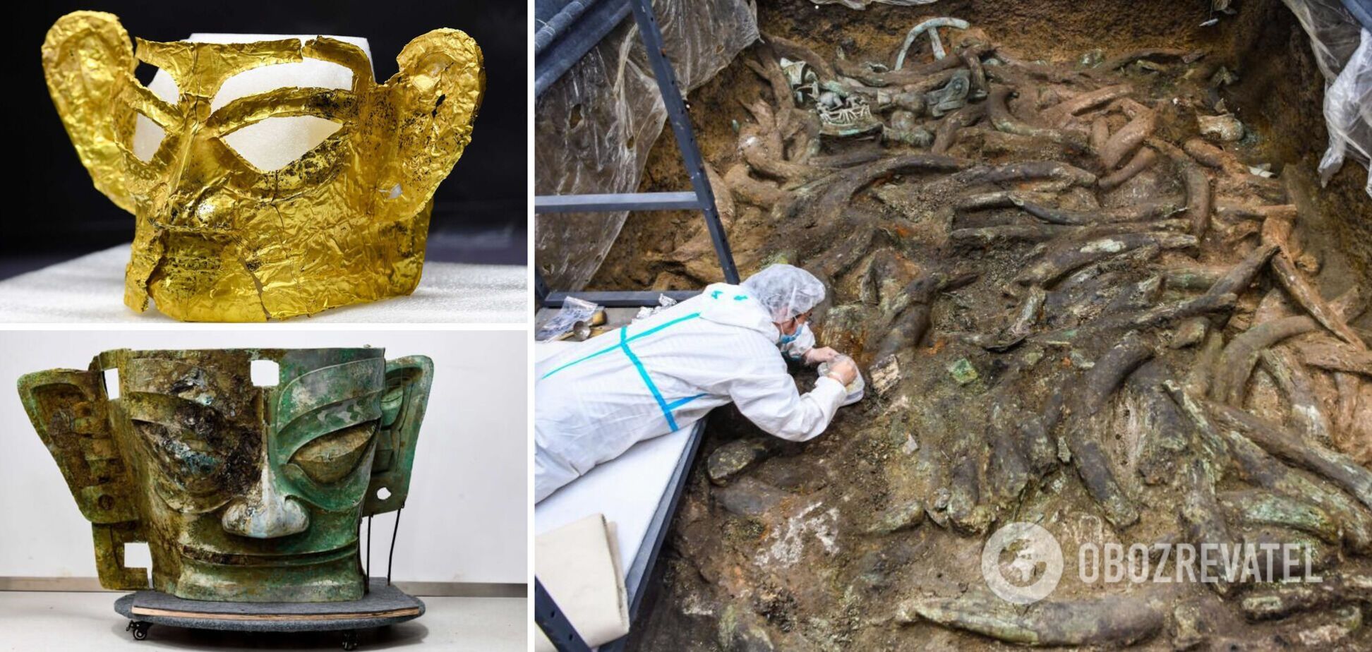 В Китае показали золотую маску, которой более 3 тыс. лет: ее нашли в жертвенной яме. Фото