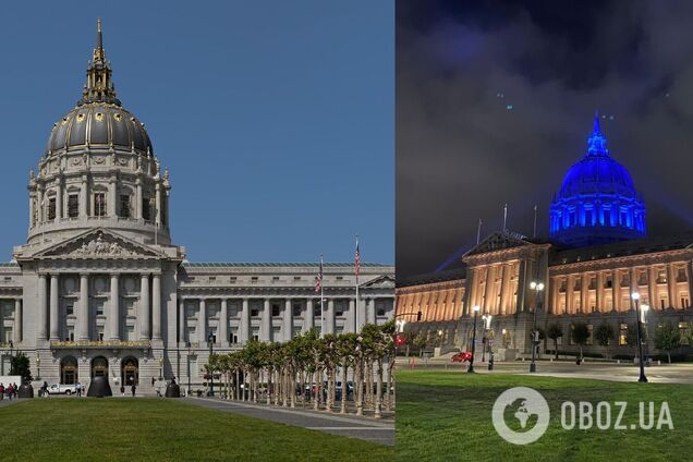Мэрию Сан-Франциско подсветили цветами украинского флага в честь визита Зеленского. Фото