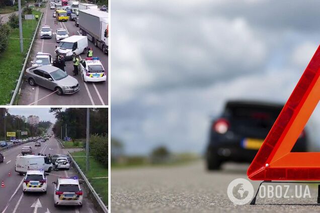 На въезде в Киев пьяный водитель влетел в авто полиции: четверо пострадавших. Фото и видео