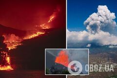 Лава вулкана на Канарських островах досягла океану, піднявся стовп диму. Фото і відео