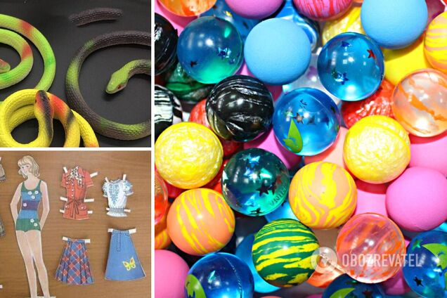 Дети играли попрыгунчиками, бумажными куклами и резиновыми змеями