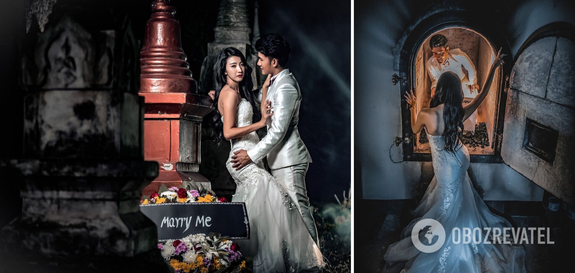Пара из Таиланда устроила свадебную фотосессию в гробу и сымитировала кремацию: им пригрозили проклятием