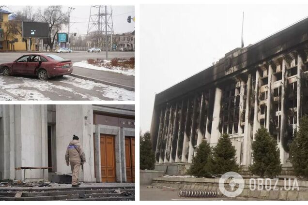 Обгоревшие здания, битое стекло под ногами и сожженные авто: как выглядит Алматы после протестов. Фоторепортаж