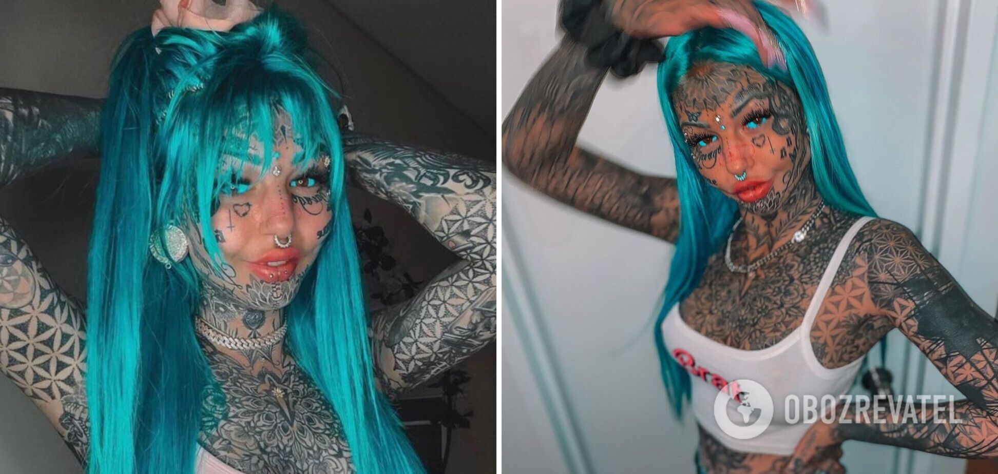Модель с 600 тату и синими волосами рассказала, чем зарабатывает на жизнь